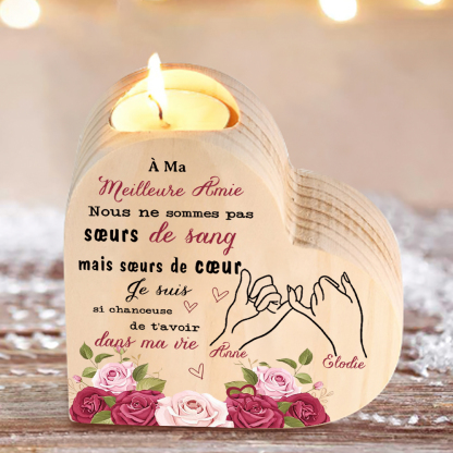 À Ma Meilleure Amie - Bougeoir en Bois 2 Prénoms Personnalisés sans bougie