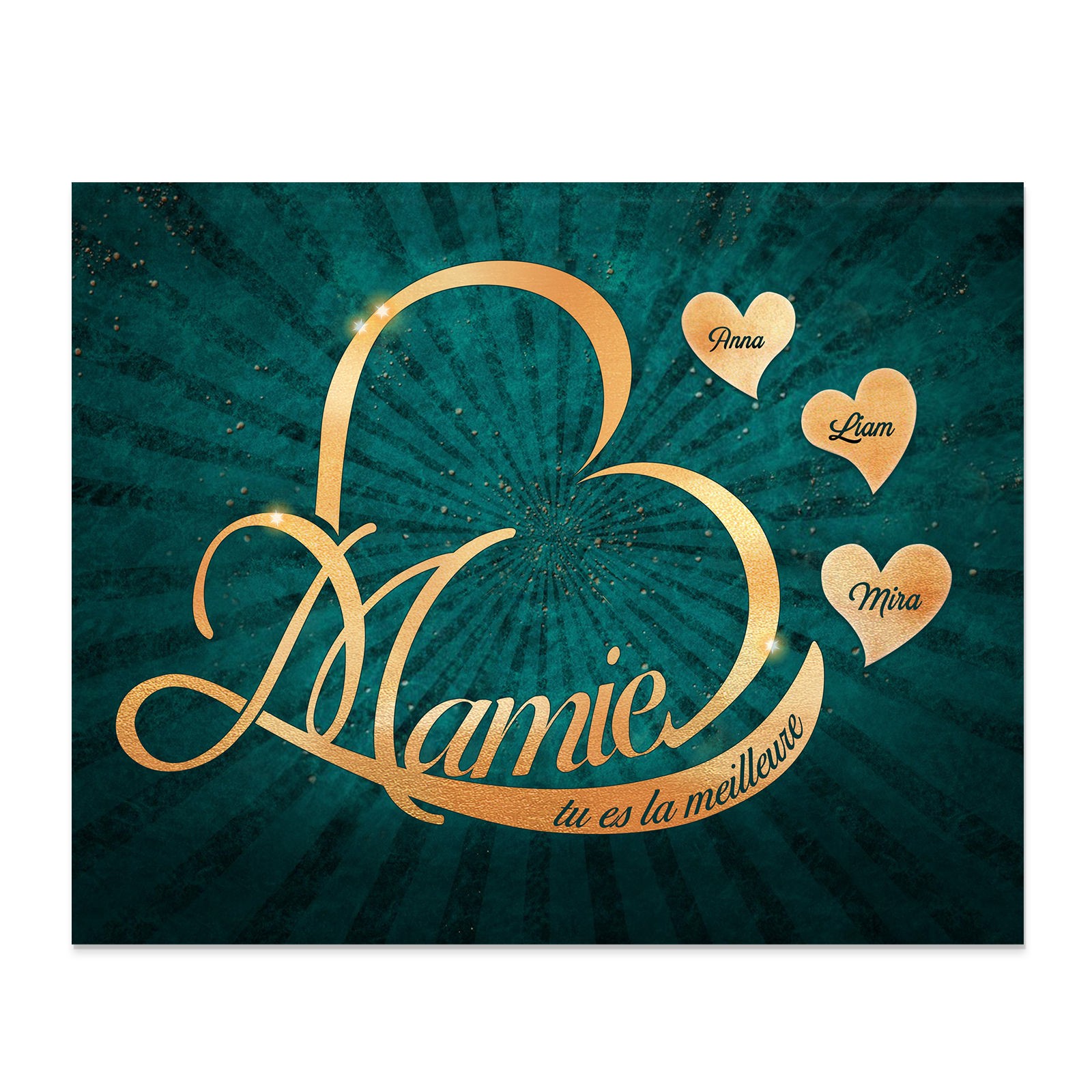 À ma Mamie - Cadre en Bois Cœur 1-6 Prénoms Personnalisés