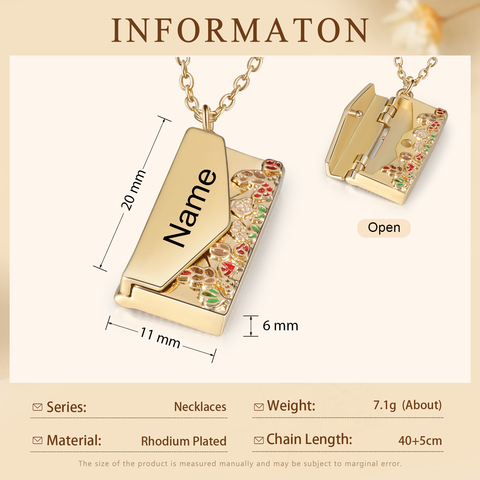 Collier Enveloppe 1 Prénom Personnalisé Collier Pendentif