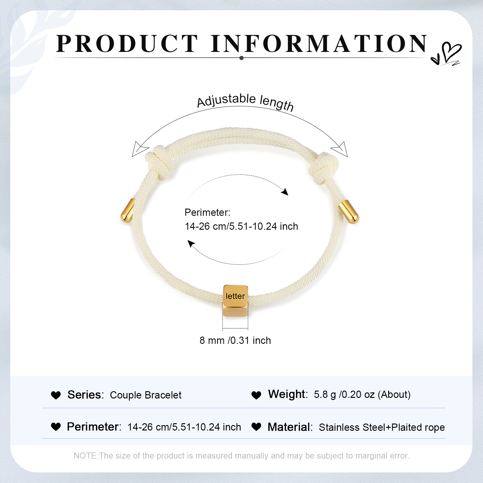 Bracelet Initiale 1 Lettre Personnalisée pour Couple｜Jessemade