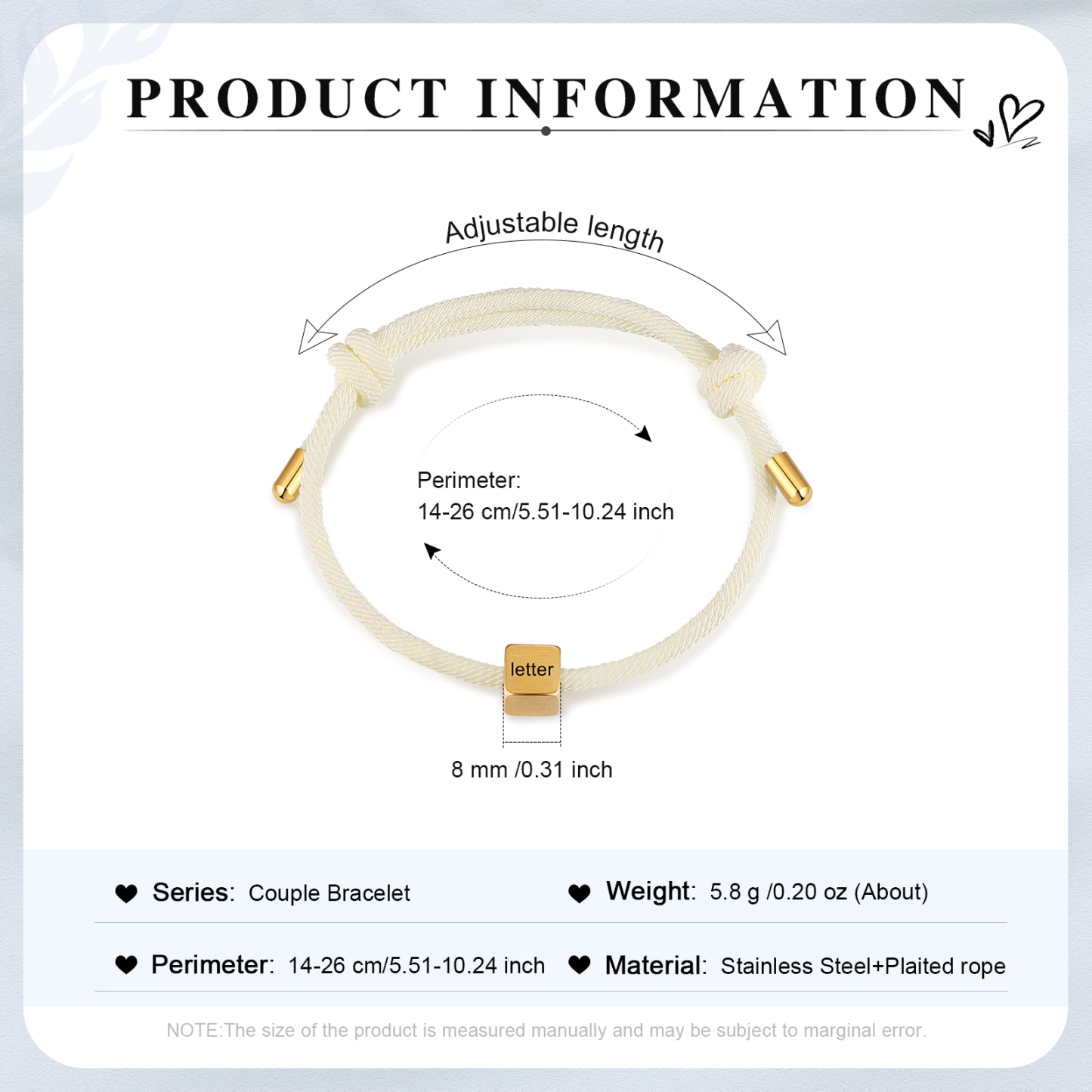 Bracelet Initiale 1 Lettre Personnalisée pour Couple｜Jessemade