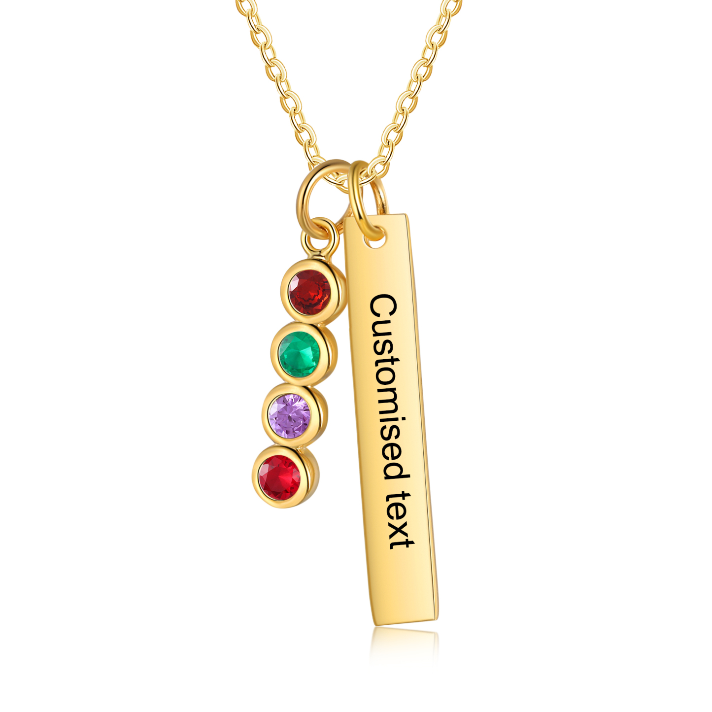 Collier Barre 1 Texte Personnalisé avec 4 Pierres de naissance Collier Femmes