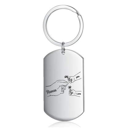 À ma Maman/Mamie - Porte-Clés 2-7 Prénoms Personnalisés Porte-Clés Mains et Fleurs