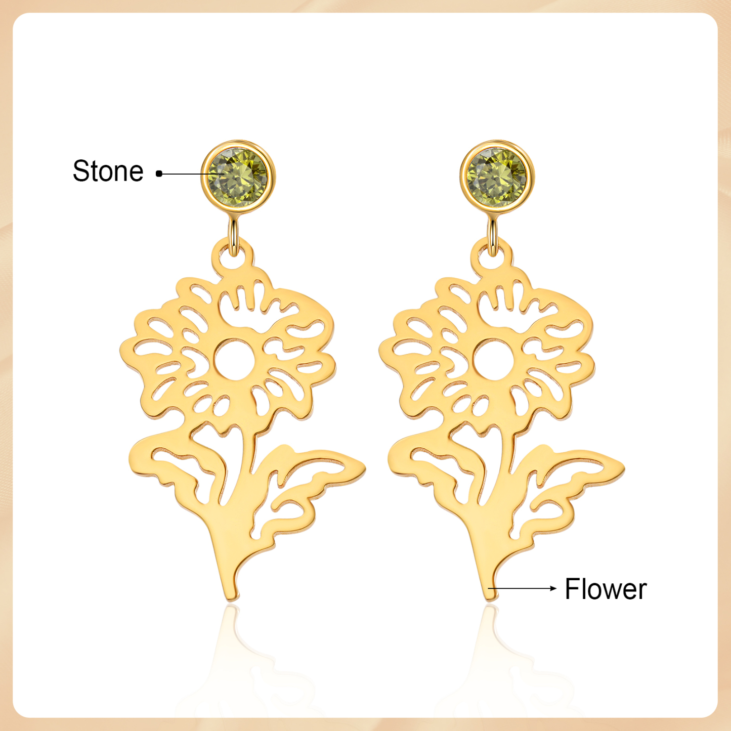 Boucle d'oreille Fleur de Naissance Personnalisé avec Pierre de Naissance