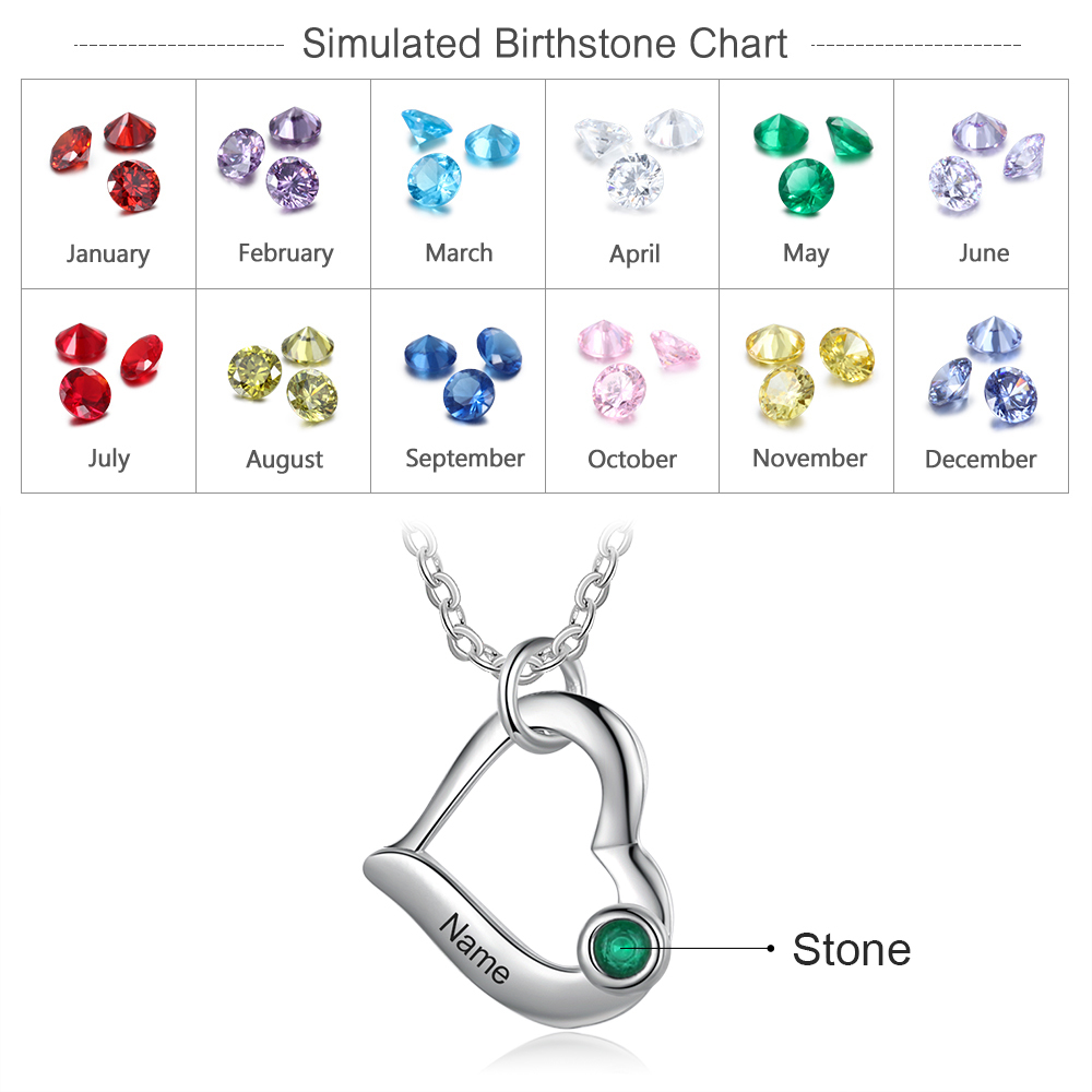 Collier Coeur 1 Prénom Personnalisés Pendentif avec 1 Pierre de Naissance|Jessemade
