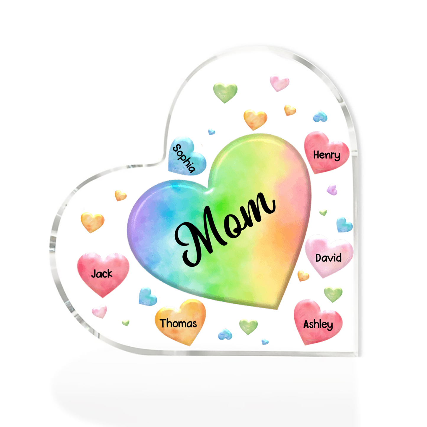 À ma Maman/Mamie - Plaque Acrylique en Forme de Cœur 6 Prénoms Personnalisés avec 1 Texte