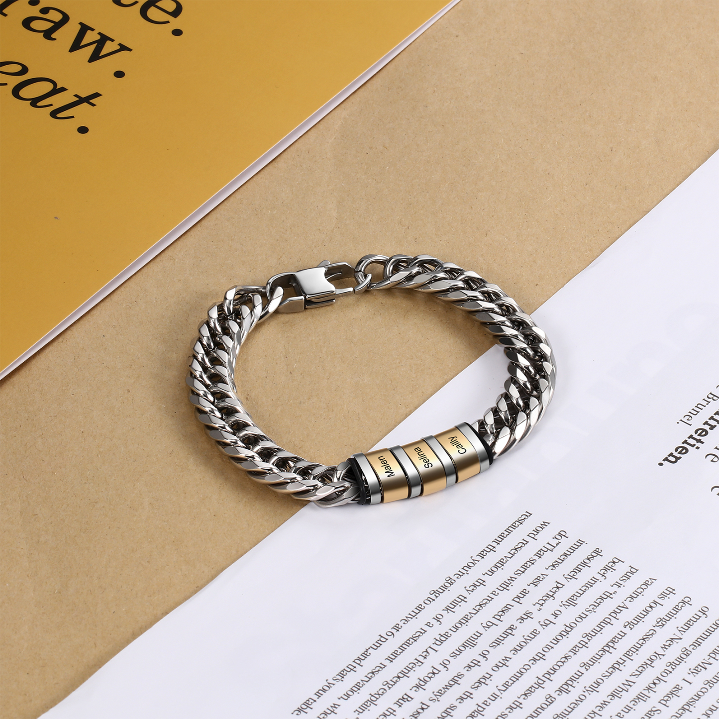 À mon Papa - Bracelet personnalisé en Acier inoxydable avec 3 Prénoms gravés | Jessemade