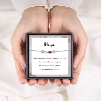 À Ma Mamie  - Bracelet infini 2 Prénoms Personnalisé avec 2 Pierres de Naissance