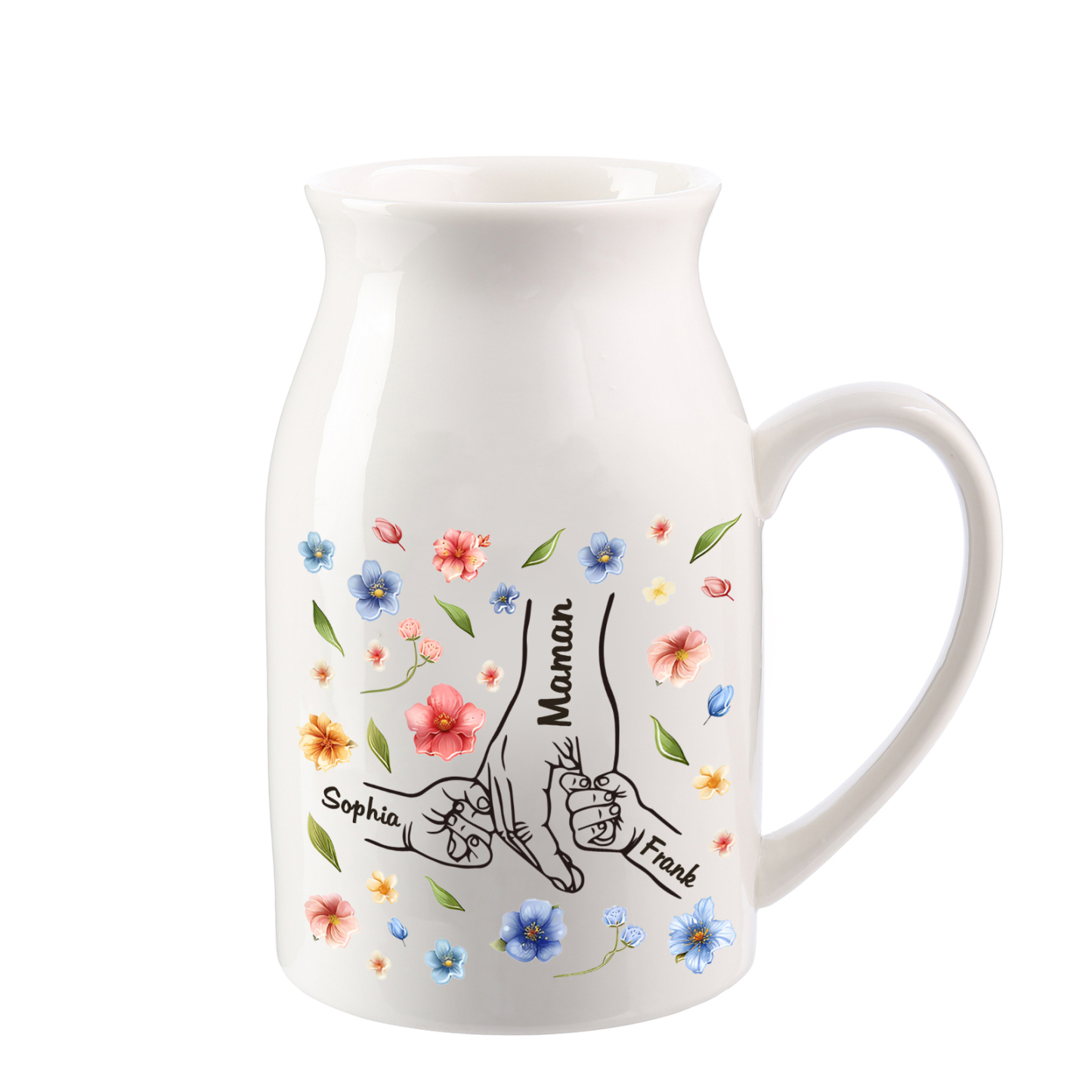 Vase à Fleurs la main dans la main 3 Prénoms Personnalisés Décoration de la Maison