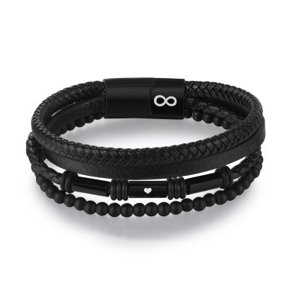 Bracelet Cuir tressé infini 2 Prénoms Personnalisé avec texte Bracelet Prénom pour Homme｜Jessemade