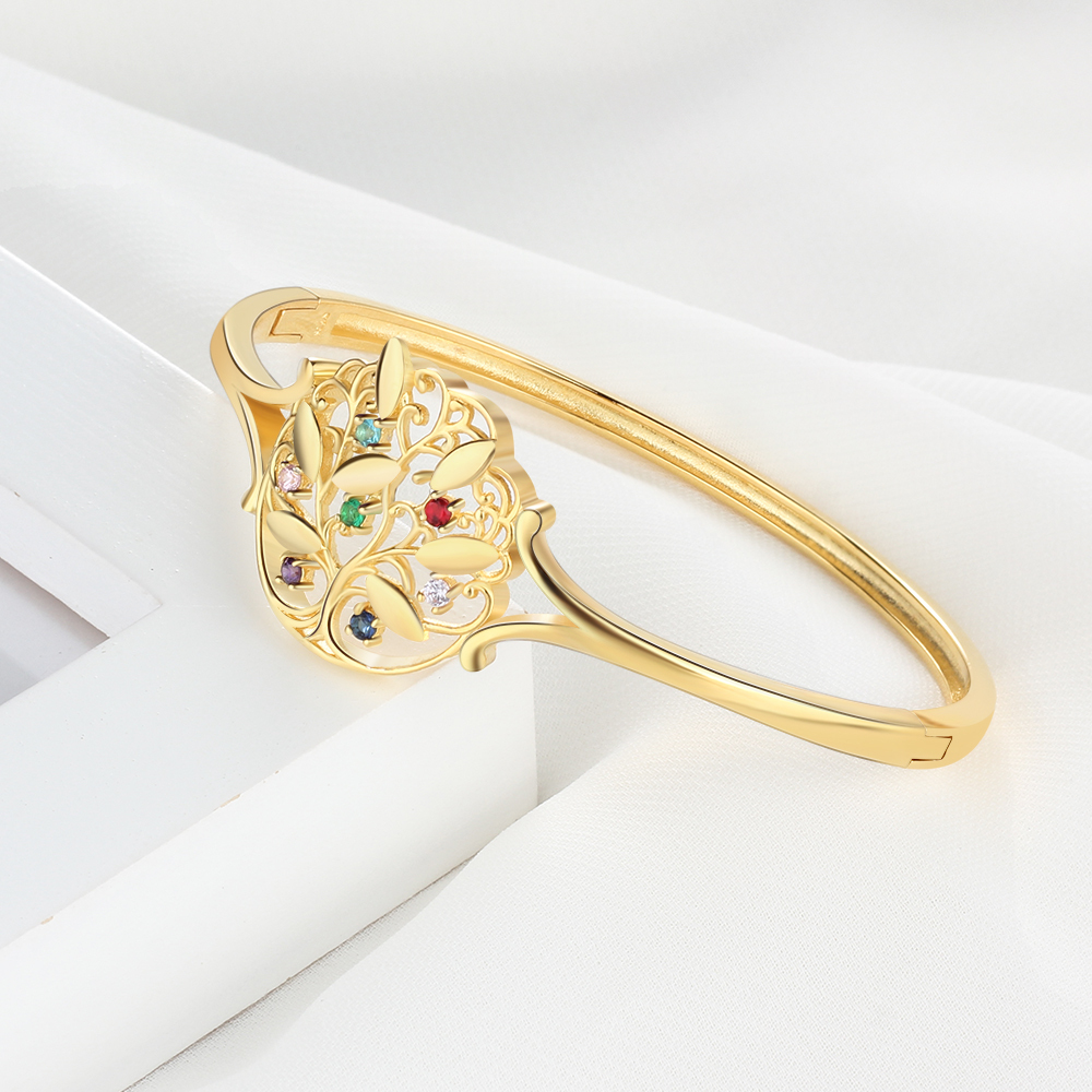 Bracelet jonc 7 Prénom Personnalisé avec 7 Pierre de Naissance