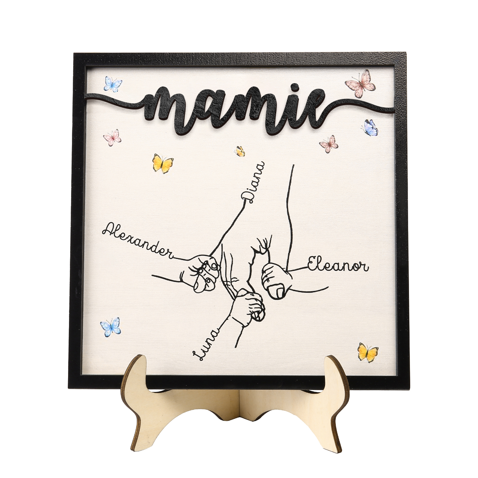À ma Mamie - Décoration en bois la Main dans la Main 4 Prénoms Personnalisés Ornement Famille