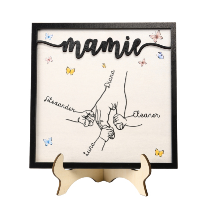À ma Mamie - Décoration en bois la Main dans la Main 4 Prénoms Personnalisés Ornement Famille