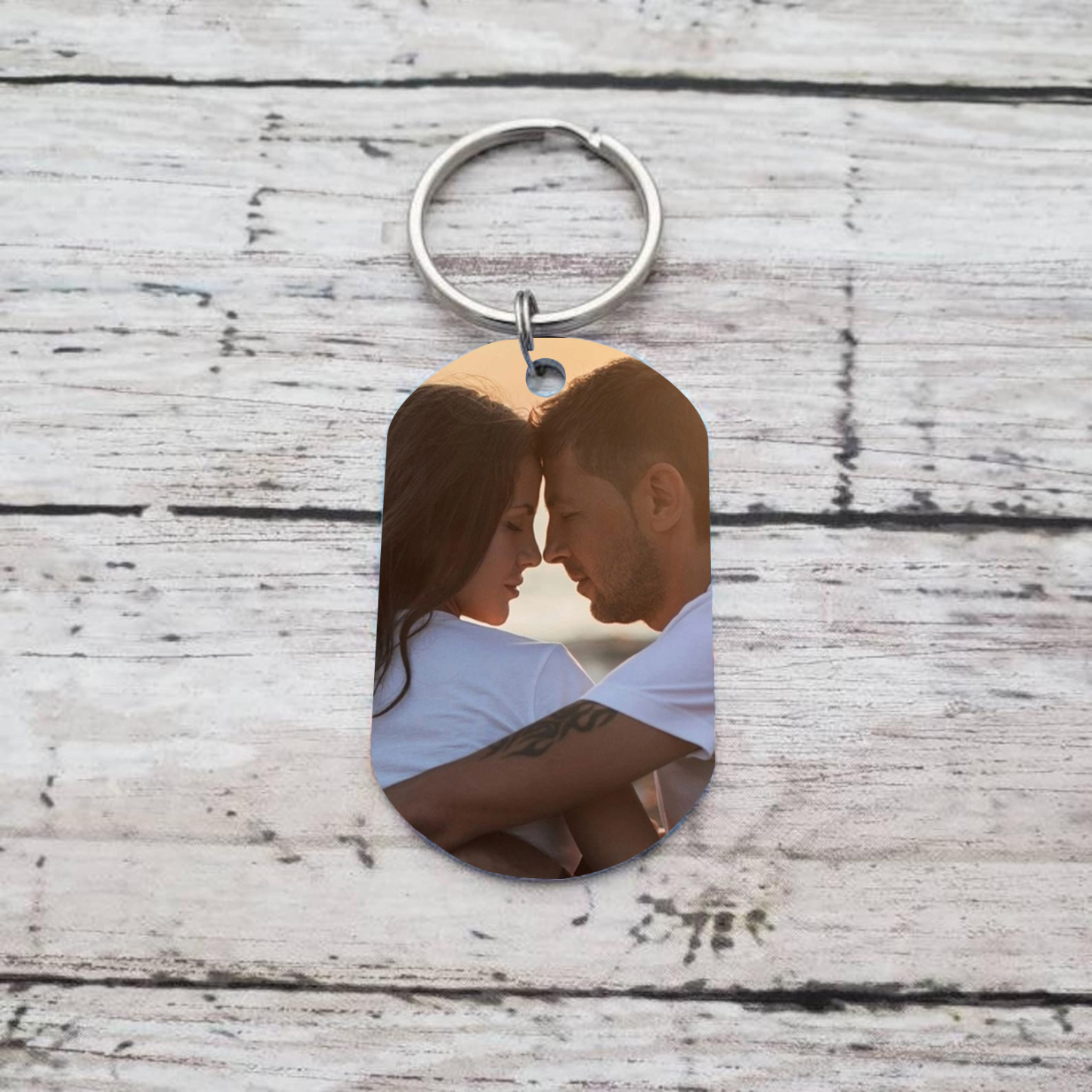 Porte-Clés 2 Prénoms et 1 Photo Personnalisés pour Couple