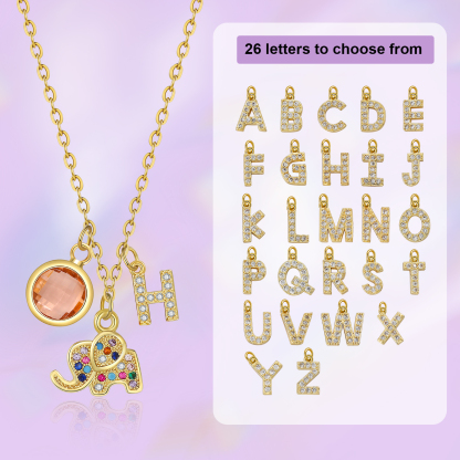 Collier Enfants Bébé Collier Éléphant 1 Pierre de Naissance et 1 Lettre pour Fille Filleule