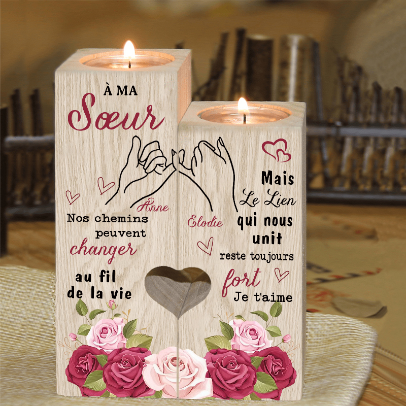 À Ma Sœur - Bougeoir en Bois 2 Prénoms Personnalisés sans bougie