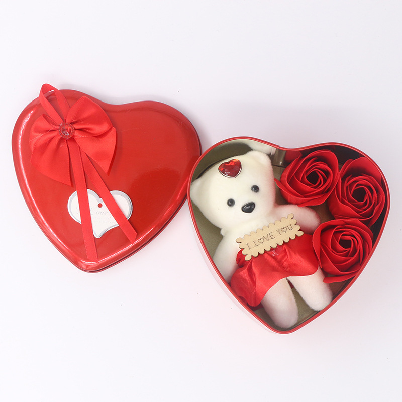 Boîte Cœur mini Ours Fleurs de savon Roses Cadeau Décoration | Jessemade