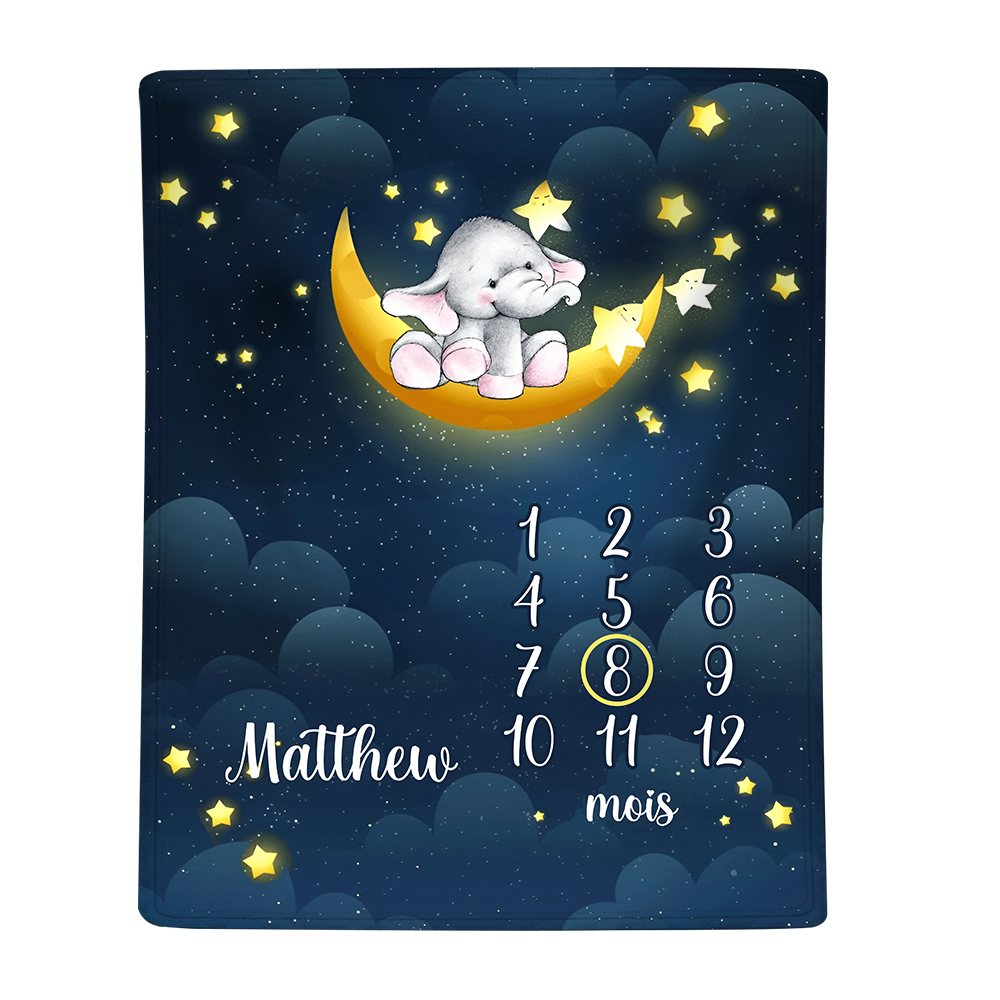 Couverture Plaids Polaire mensuelle 1 Prénom et Mois Personnalisés pour Bébé cadeau personnalise bebe 1 an | Jessemade