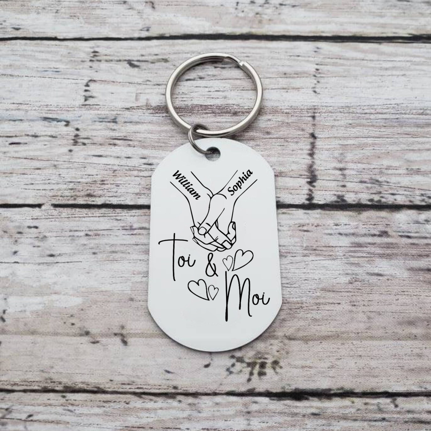 Porte-Clés 2 Prénoms et 1 Photo Personnalisés pour Couple