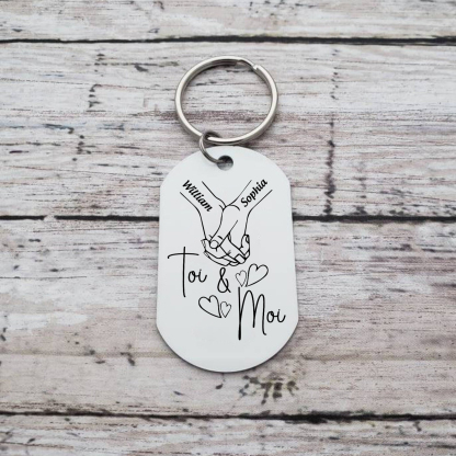 Porte-Clés 2 Prénoms et 1 Photo Personnalisés pour Couple