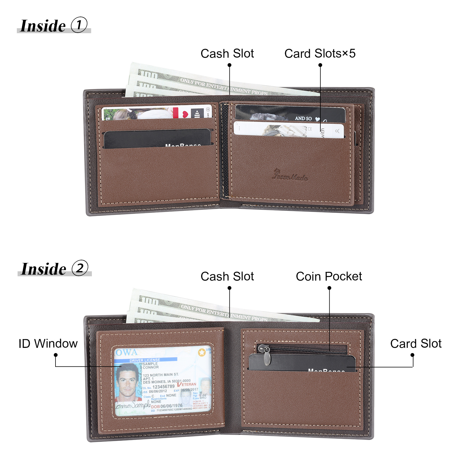 À mon Papa - Portefeuille Poings 3 Prénoms Personnalisés avec Photo Classique Homme Porte-Monnaie Carte