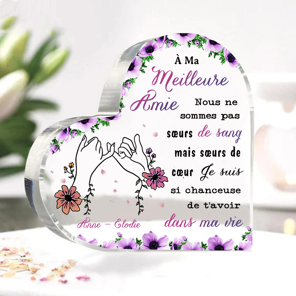 Jessemade FR À Meilleure Amie - Plaque Acrylique en Forme de Cœur 2 Prénoms Personnalisés