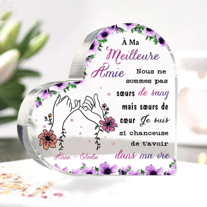 Jessemade FR À Meilleure Amie - Plaque Acrylique en Forme de Cœur 2 Prénoms Personnalisés