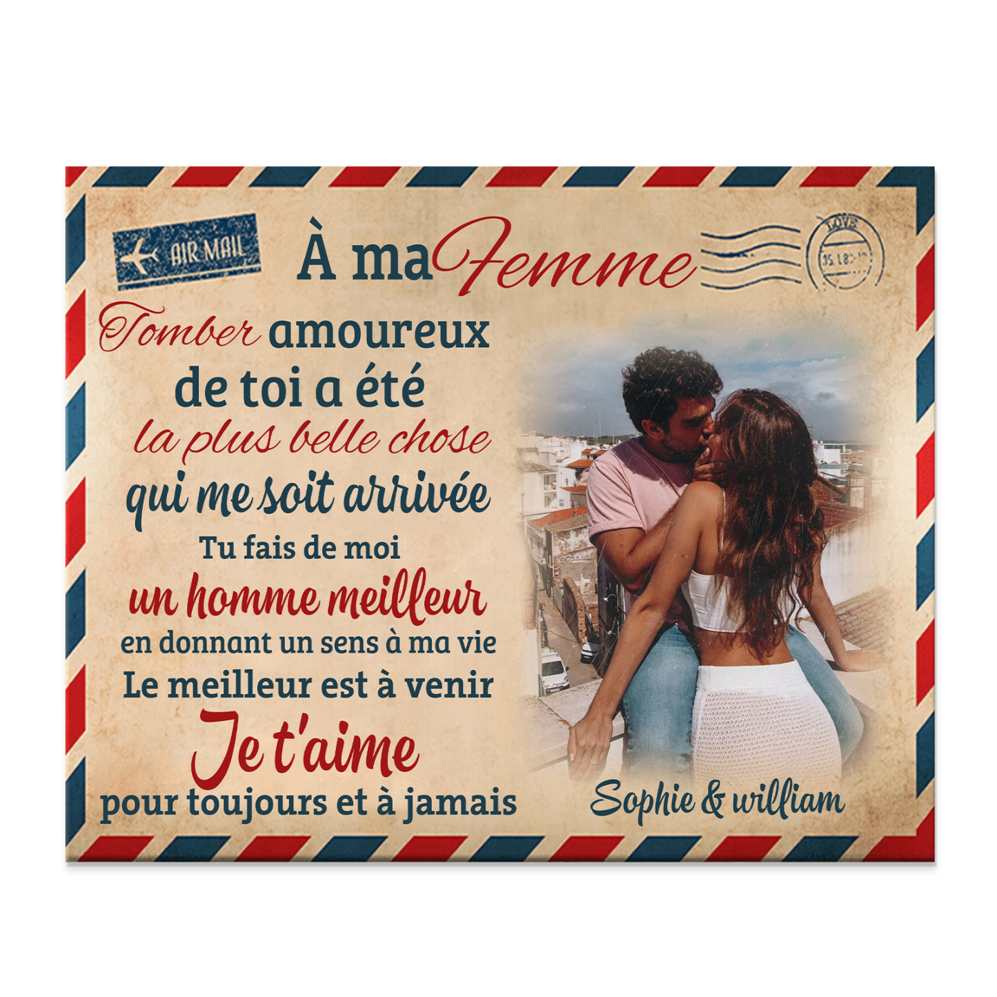 Cadre en Bois 2 Prénoms Personnalisés avec Photo pour Couple Cadeau Saint Valentin
