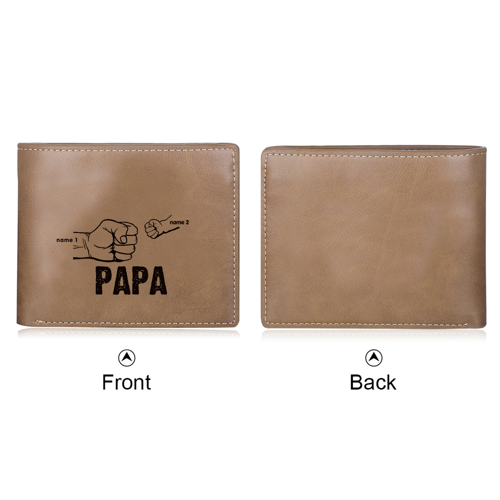 À Papa-Portefeuille Poings 2 Prénoms Personnalisé Classique Homme Porte-Monnaie Carte