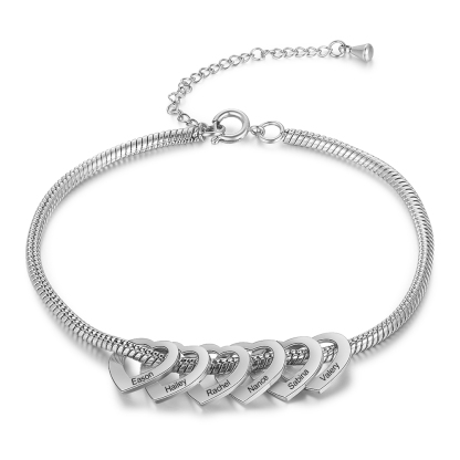 Jessemade FR Bracelet Cheville Réglable Prénom Personnalisés Pour Femmes Avec 6 Pendentif Coeur