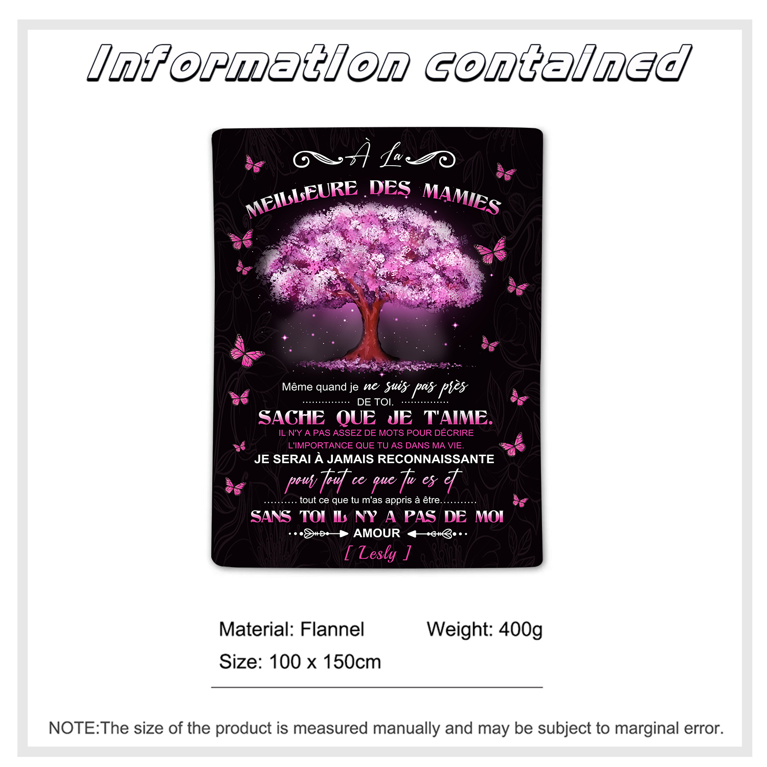 À ma Mamie - Couverture Plaids Polaire 1 Prénom Personnalisé