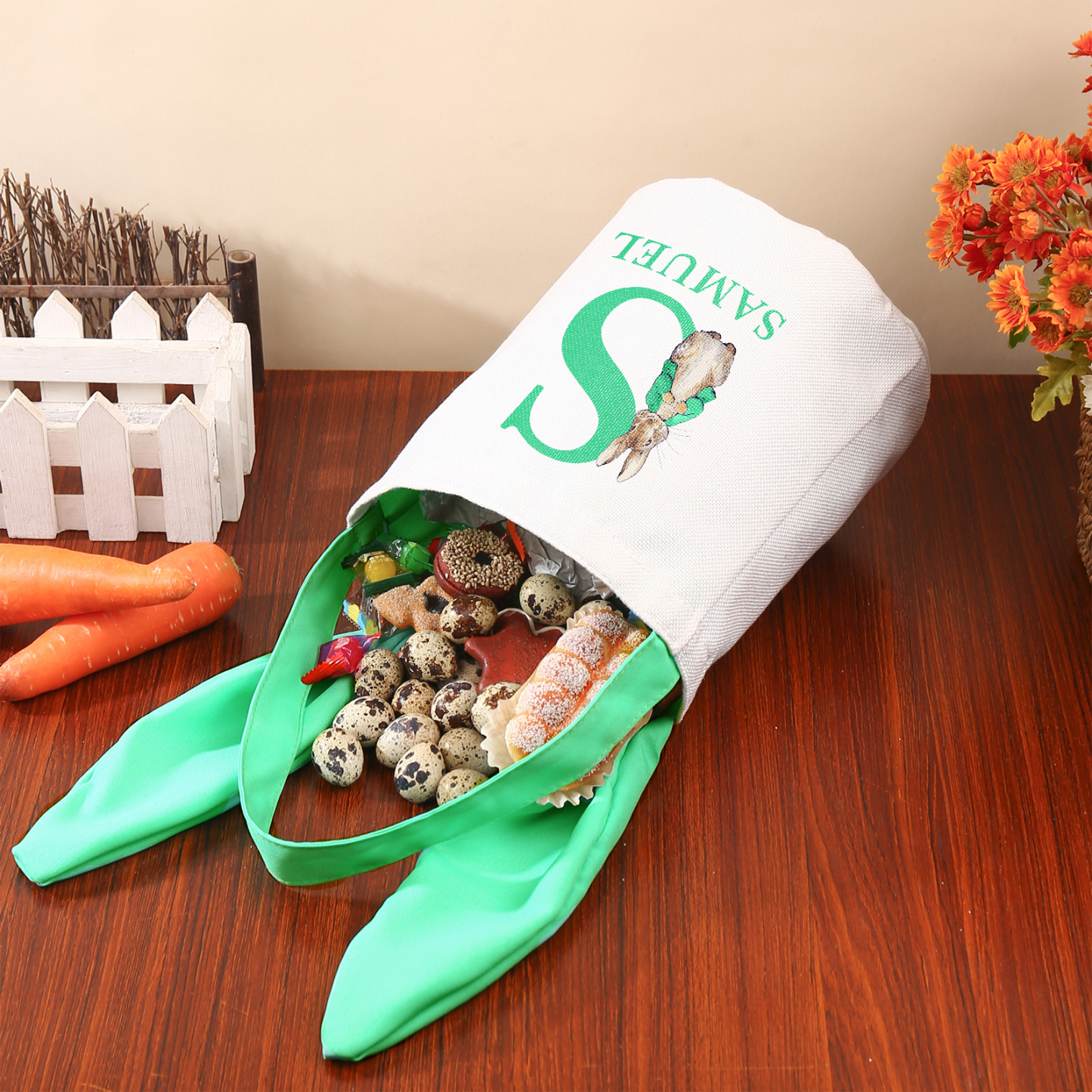 Sac de Pâques Lapin 1 Prénom et Lettre Personnalisés Tote Bag Enfant