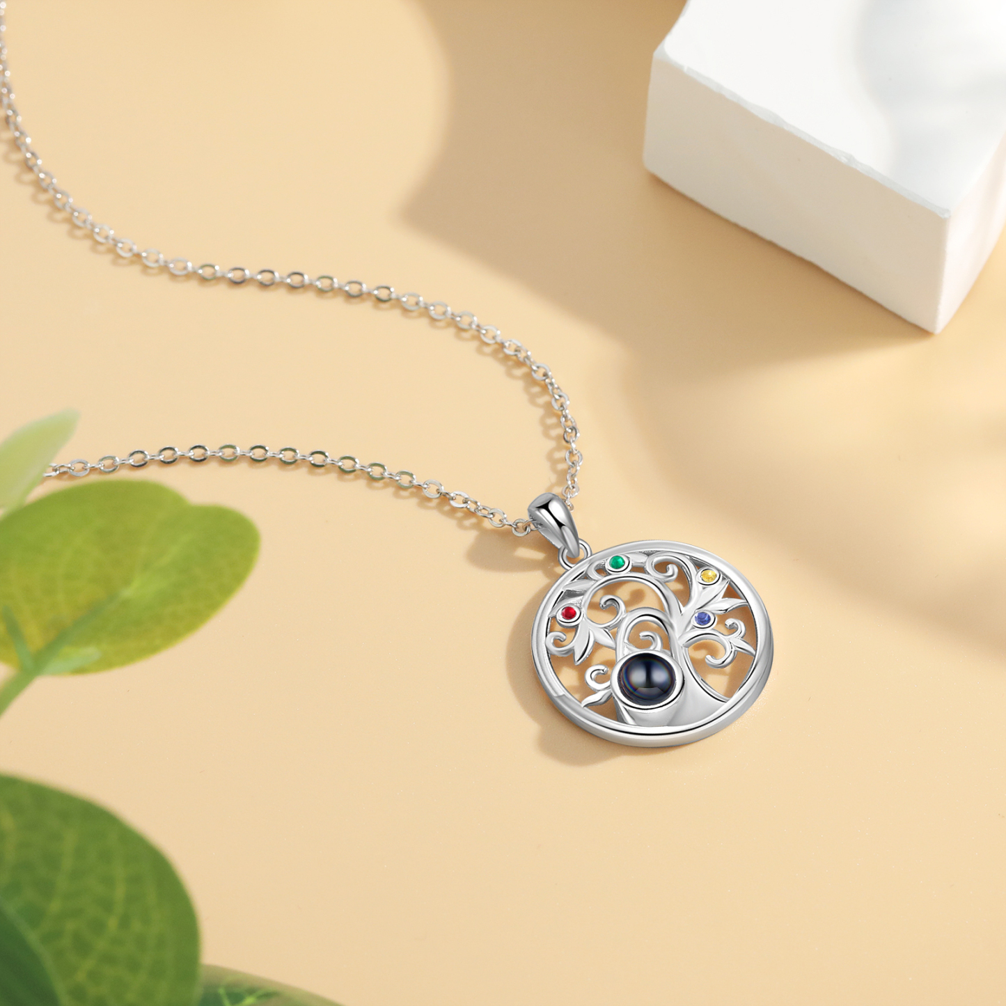 Collier Arbre Projection de Pierres 4 Pierres de naissance et 1 Photo  Personnalisés Collier pour Femmes | Jessemade