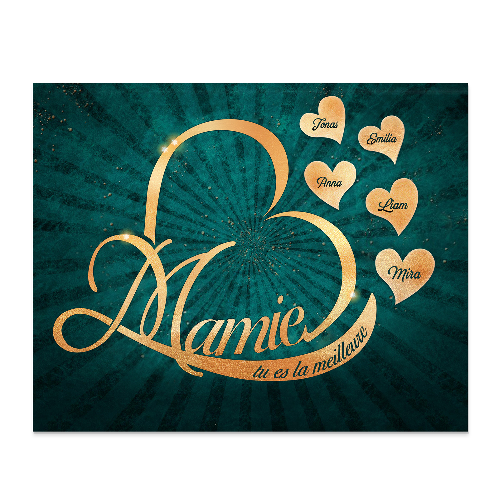 À ma Mamie - Cadre en Bois Cœur 1-6 Prénoms Personnalisés