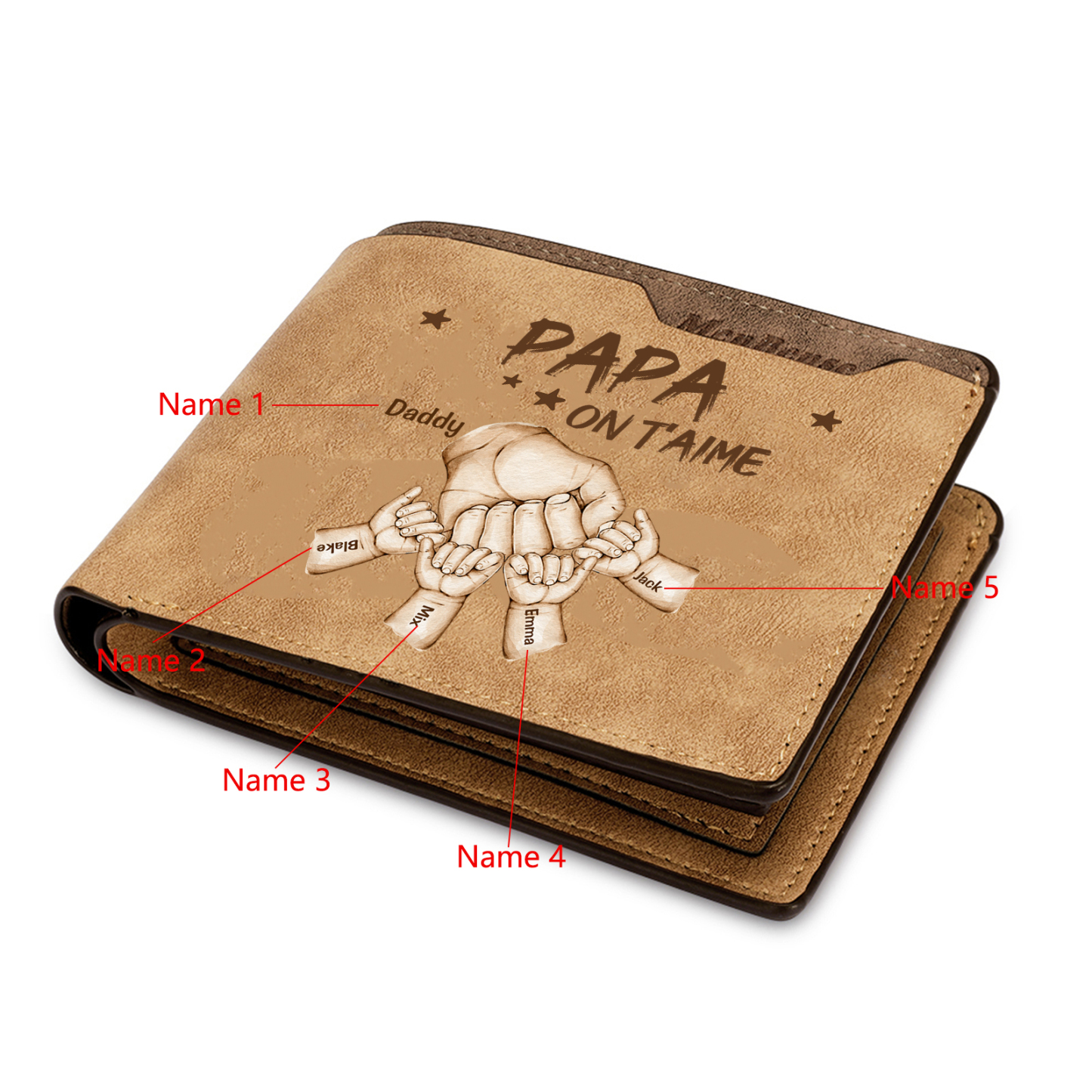 À mon Papa-Portefeuille Poings 5 Prénoms Personnalisés Classique Homme