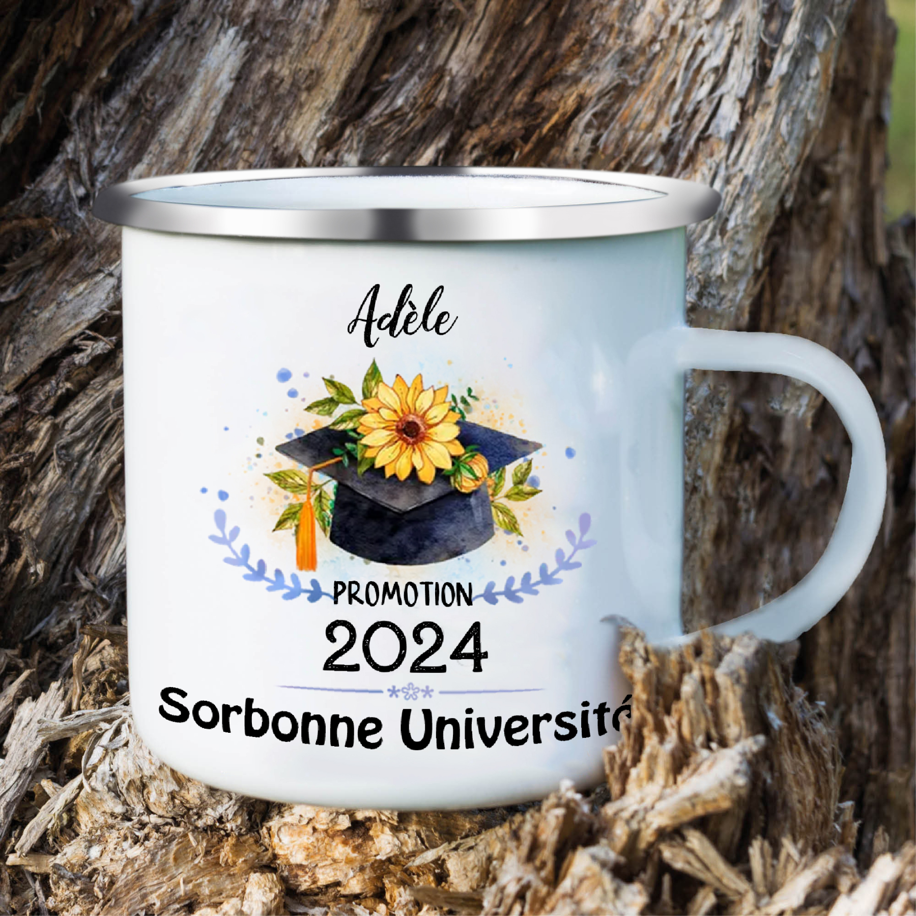 Tasse émaillée Diplômé 1 Prénom et Photo Personnalisés avec Année et Texte Cadeau de remise des diplômes