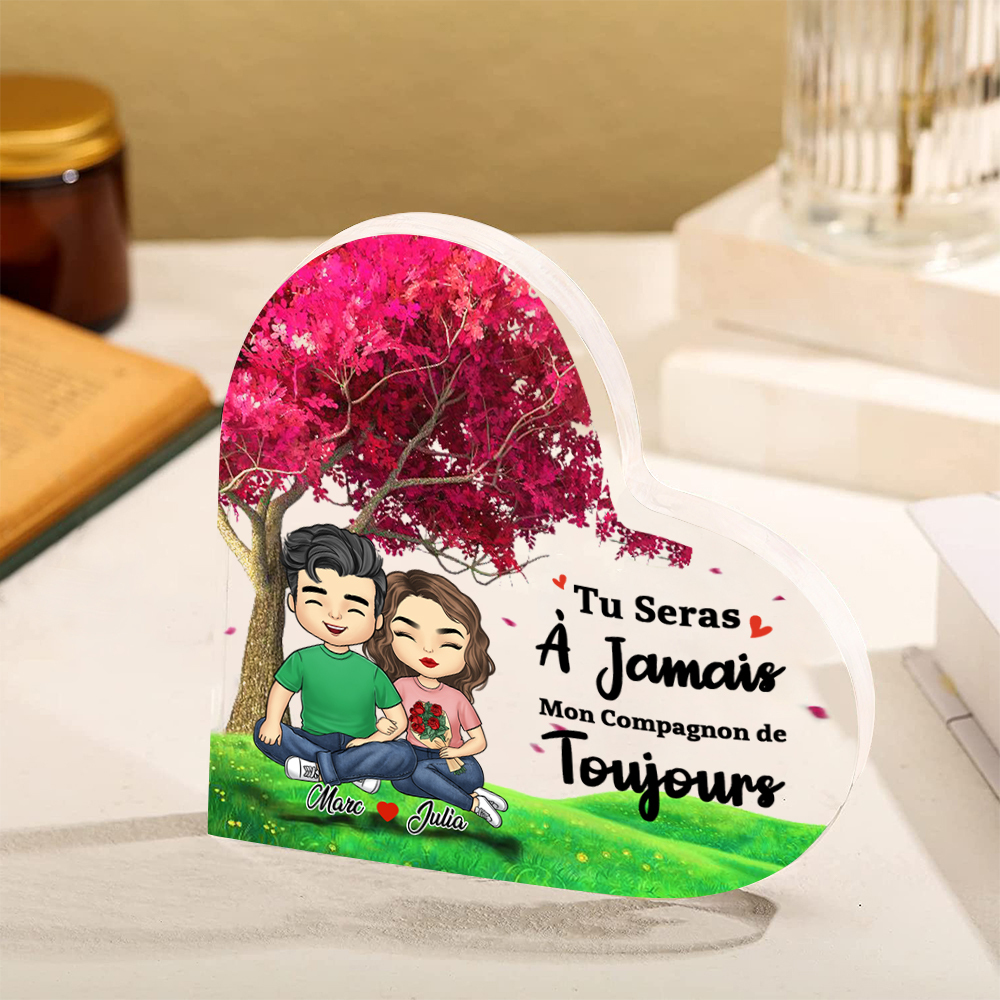 Plaque Acrylique en Forme de Cœur 2 Prénoms Personnalisés avec Texte Pour Couple