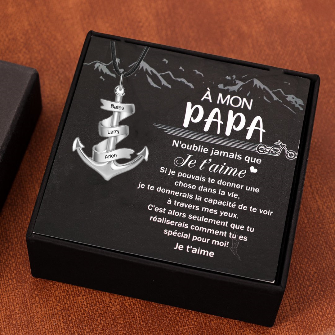 Jessemade FR Collier d'ancre marine nautique Pirate ancre pendentif 3 Prénoms Personnalisés Collier Homme