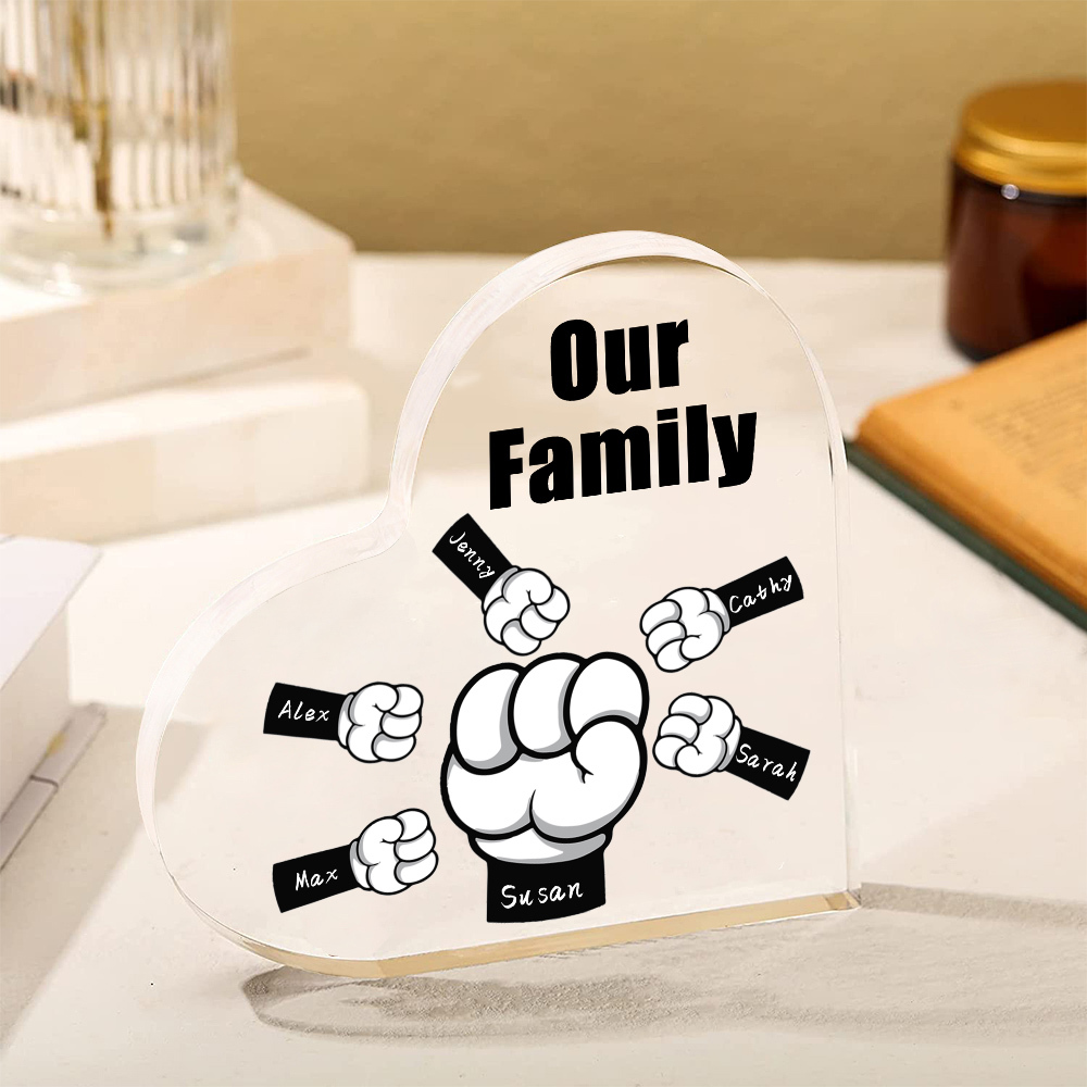 À mon Papa/Maman - Plaque Acrylique en Forme de Cœur Poings 6 Prénoms Personnalisés avec 1 Texte