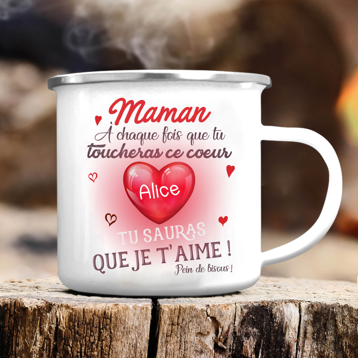 À ma Maman - Tasse émaillée Cœur 1 Prénom Personnalisé