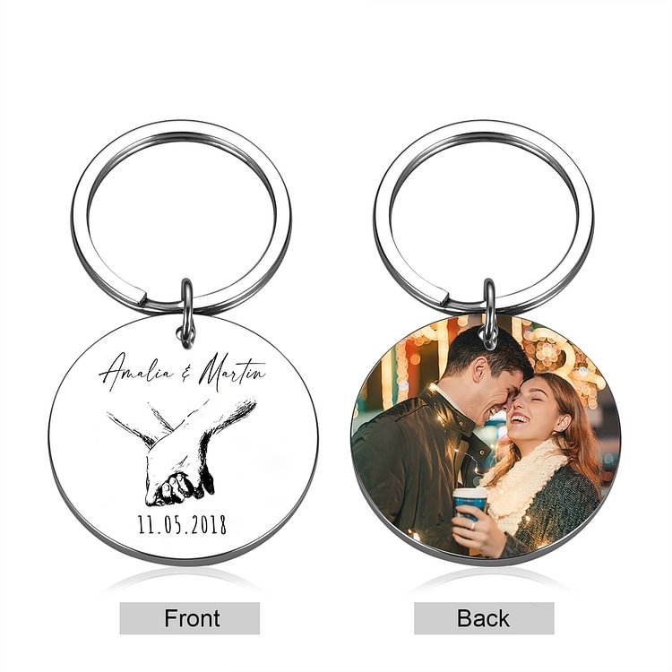 Porte-Clés 2 Prénoms et 1 Photo Personnalisés avec Date pour Couple