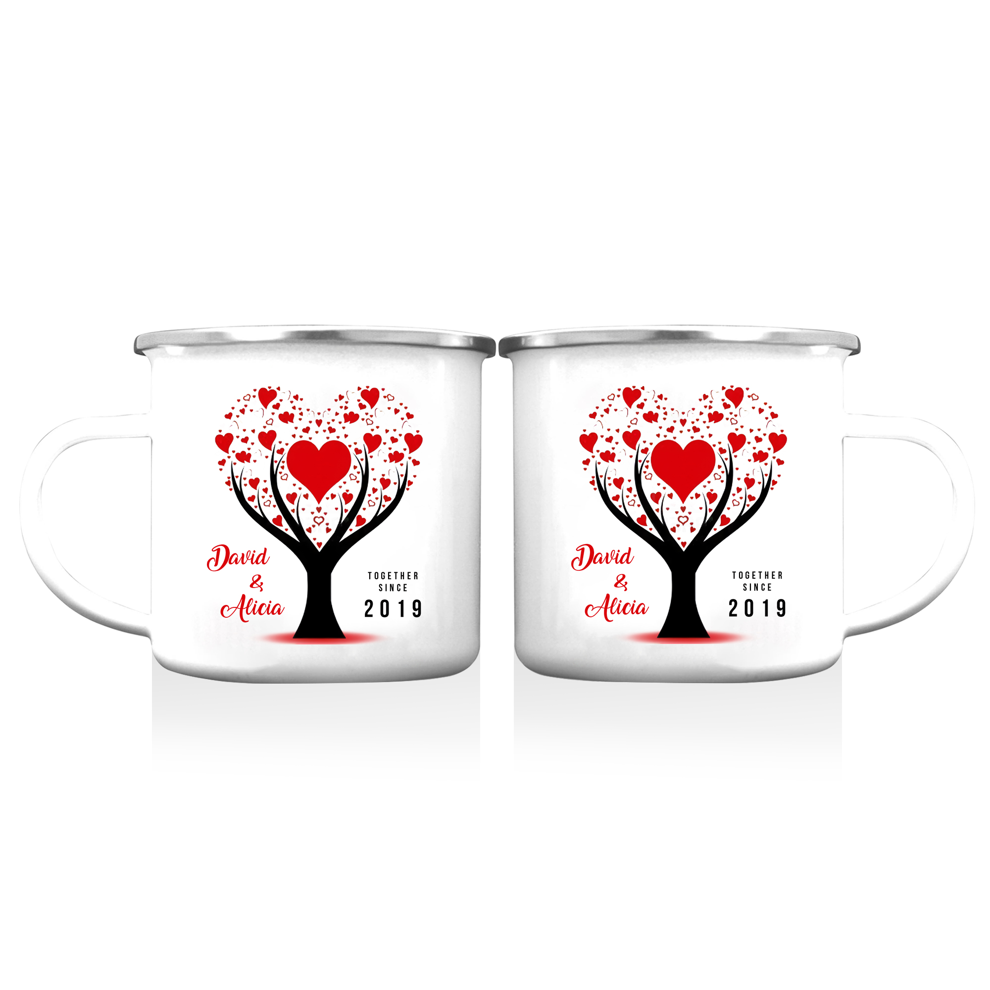 Tasse émaillée 2 Prénoms Personnalisés avec Texte et Année pour Couple