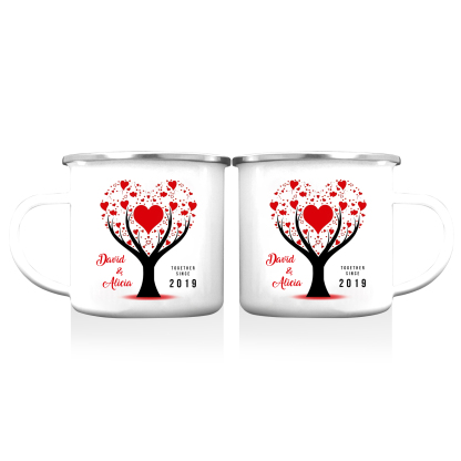 Tasse émaillée 2 Prénoms Personnalisés avec Texte et Année pour Couple