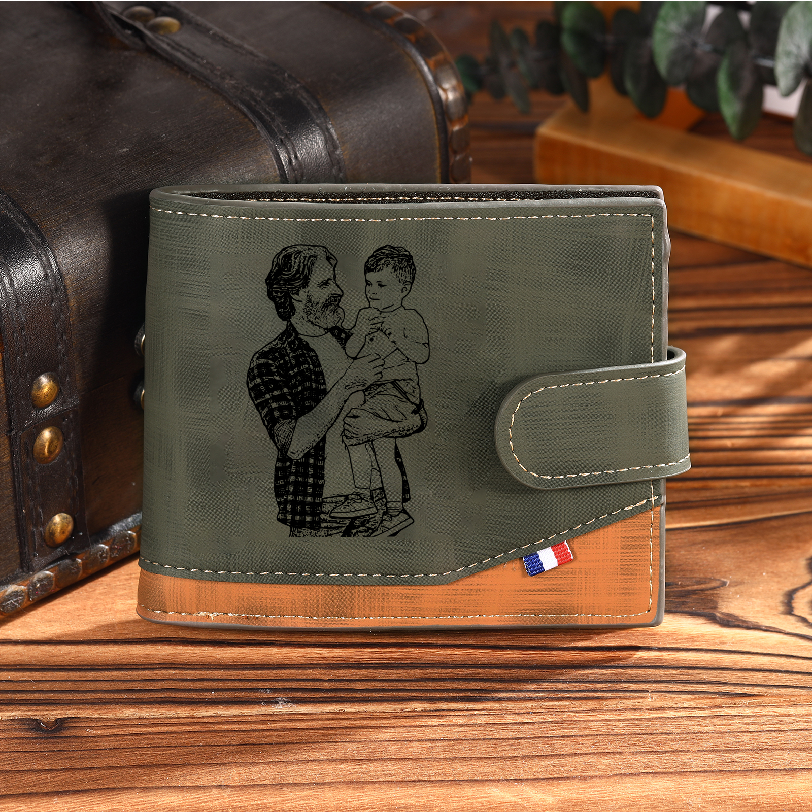 À mon Papa-Portefeuille Poings 2 Prénoms et 1 Photo Personnalisés Classique Homme Porte-Monnaie Carte