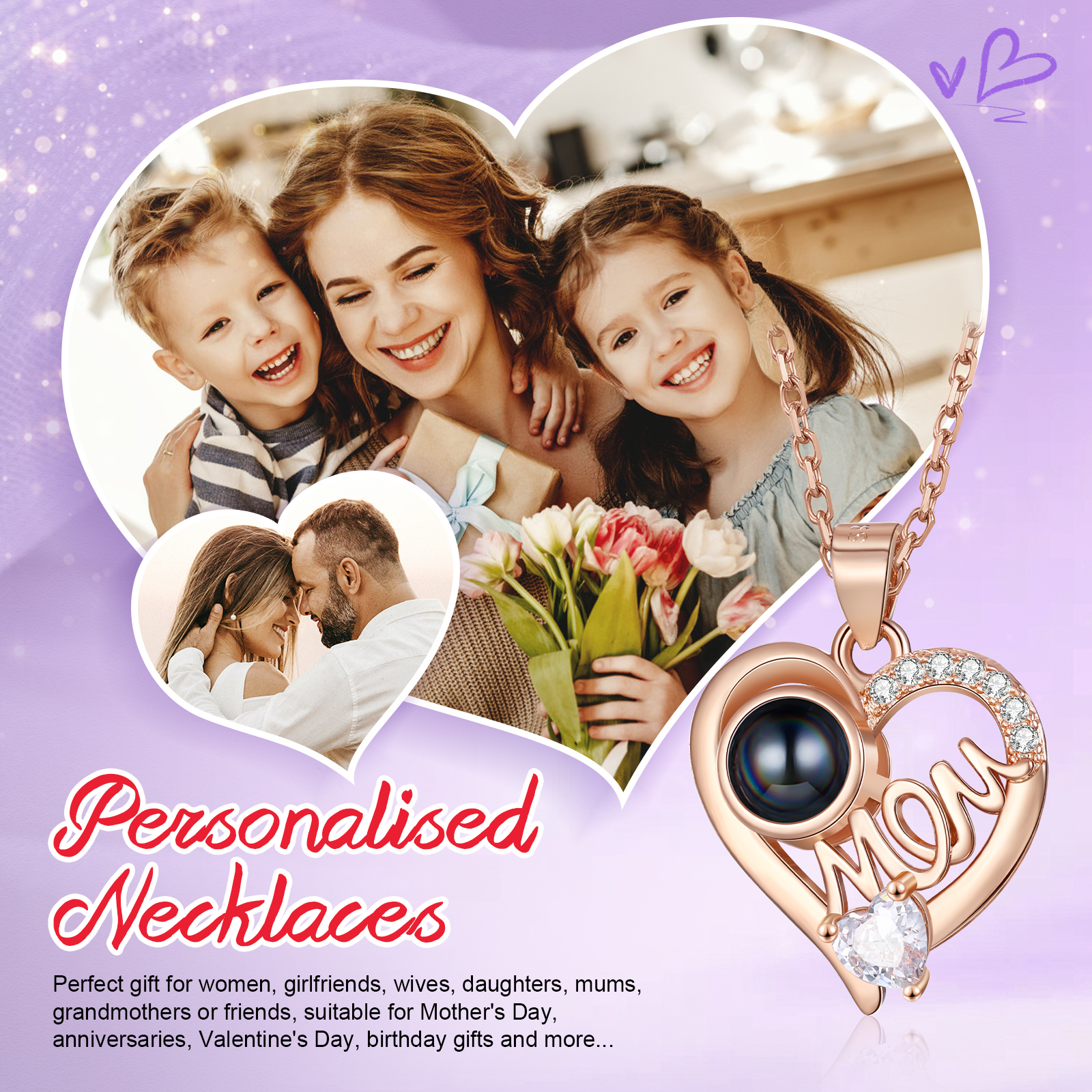 À ma Maman - Collier Cœur Projection de Pierres 1 Photo Personnalisée | Jessemade