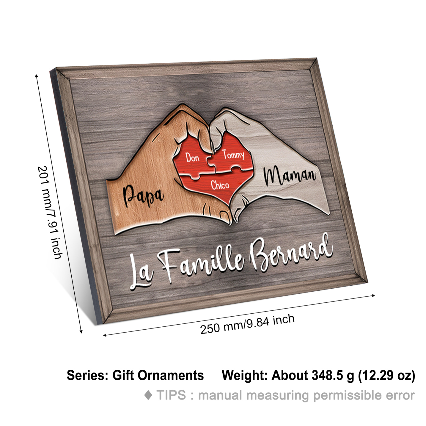 À ma Famille-Cadre en Bois Puzzle 3 Prénoms Personnalisés avec Texte
