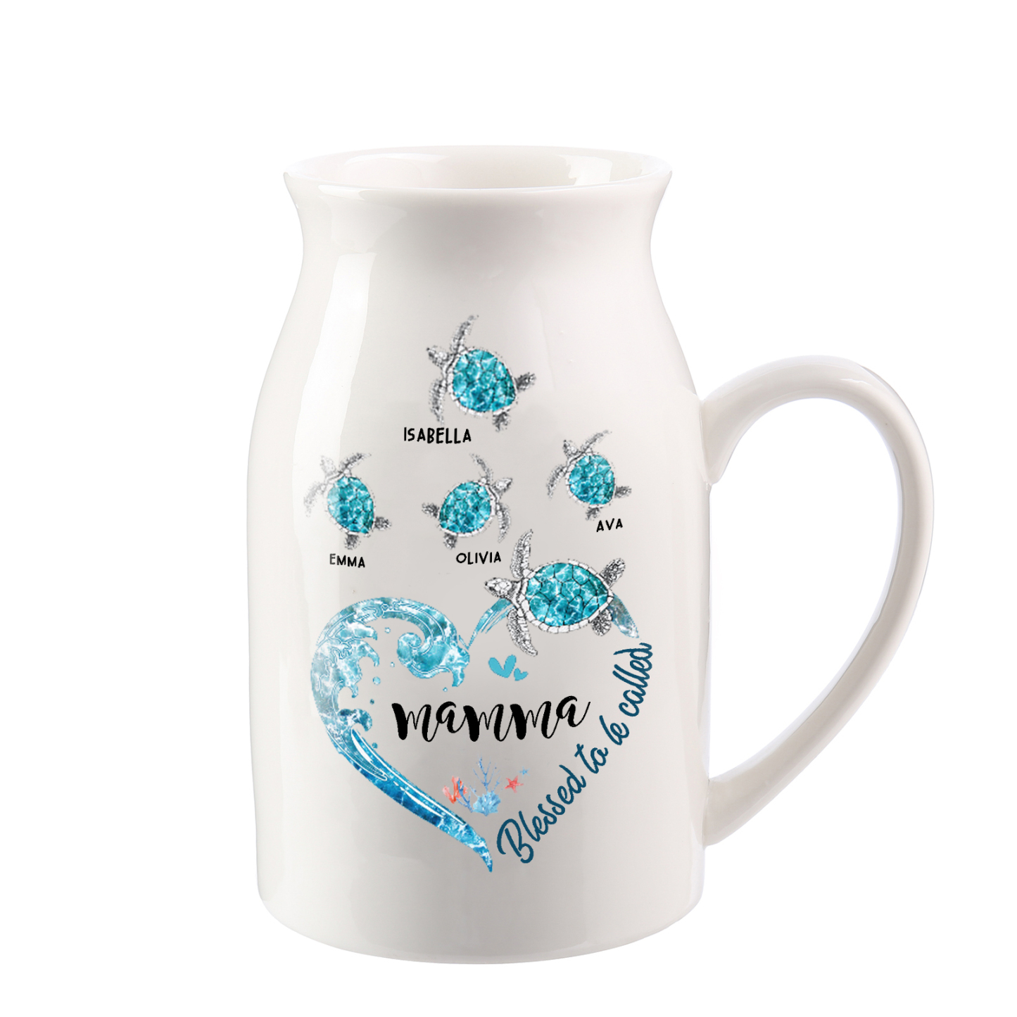 Vase à Fleurs Tortue de Mer 4 Prénoms Personnalisés avec 1 Texte Décoration de la Maison