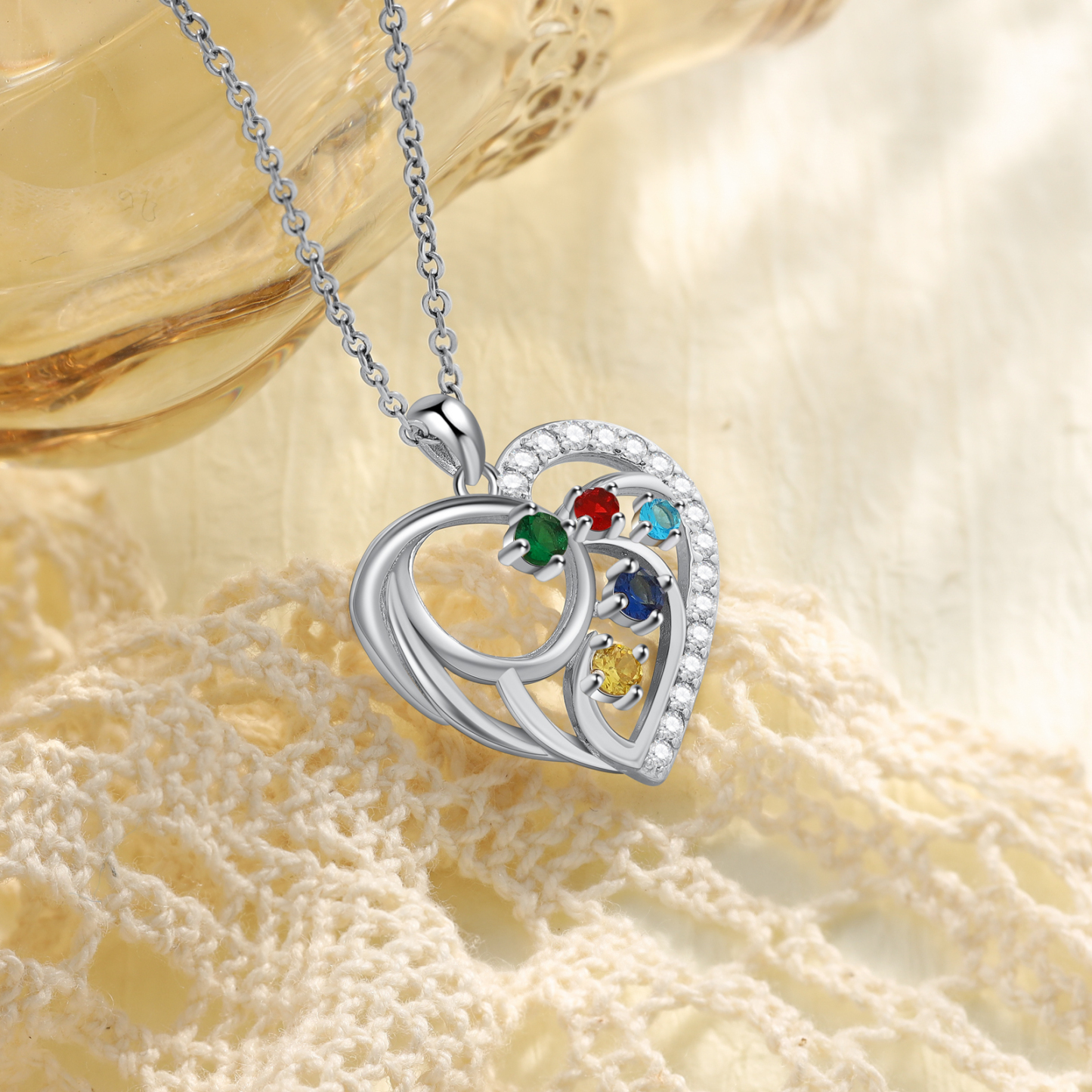 Collier Cœur 5 Pierres de Naissance