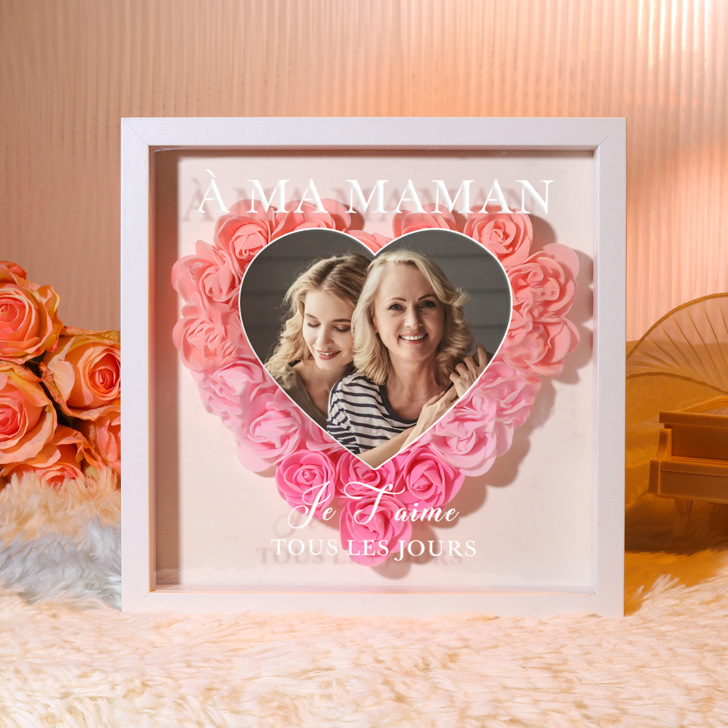 À ma Maman - Cadre Panneau de densité 1 Photo Personnalisée Ornements Floral pour Famille