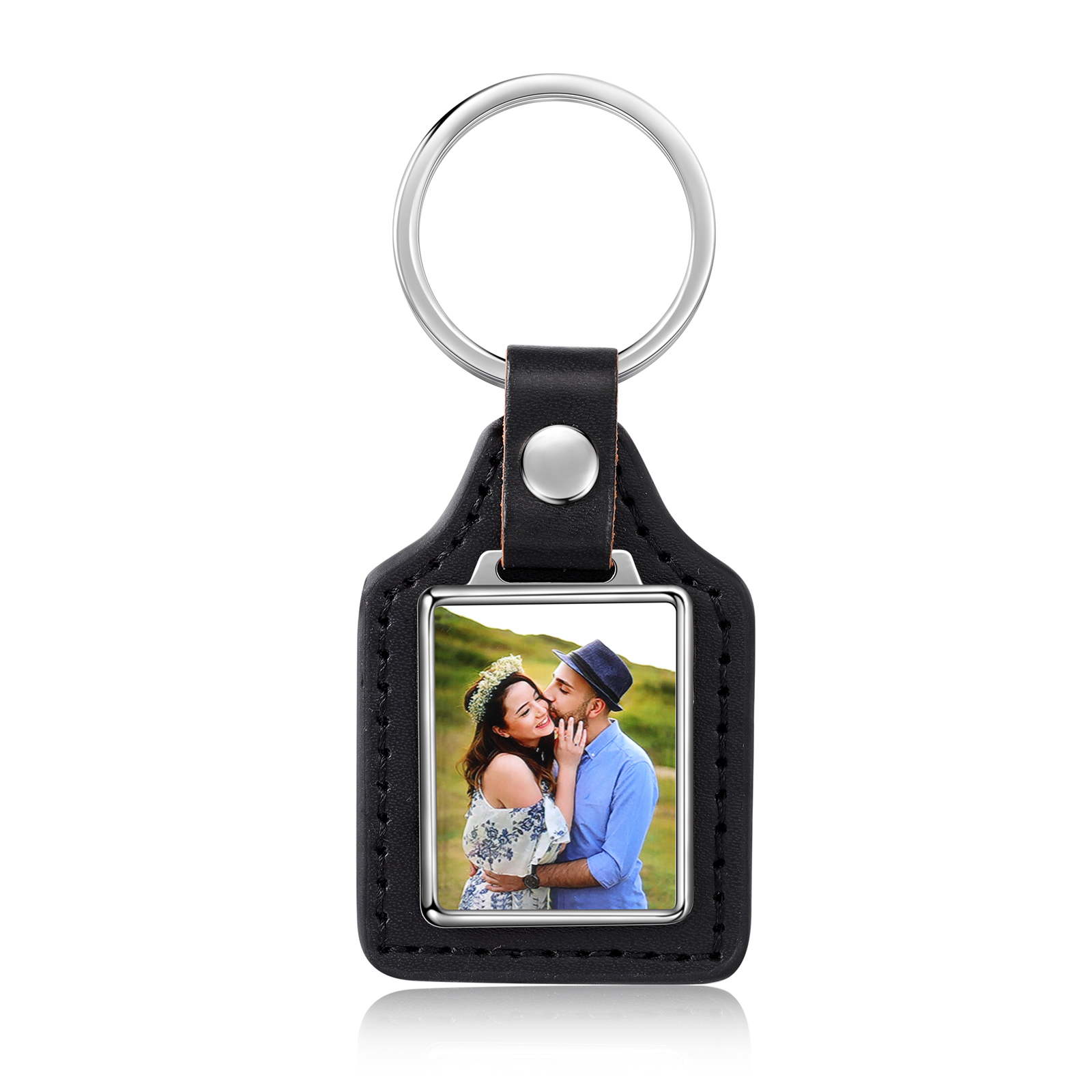 Porte-Clés Cuir PU Rectangle Photo Personnalisée Porte-Clés Homme